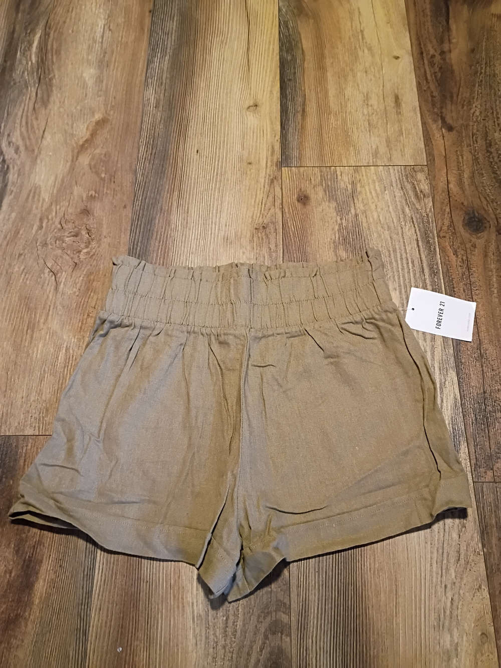 Forever 21 Olive Green High-Waist Smocked Shorts